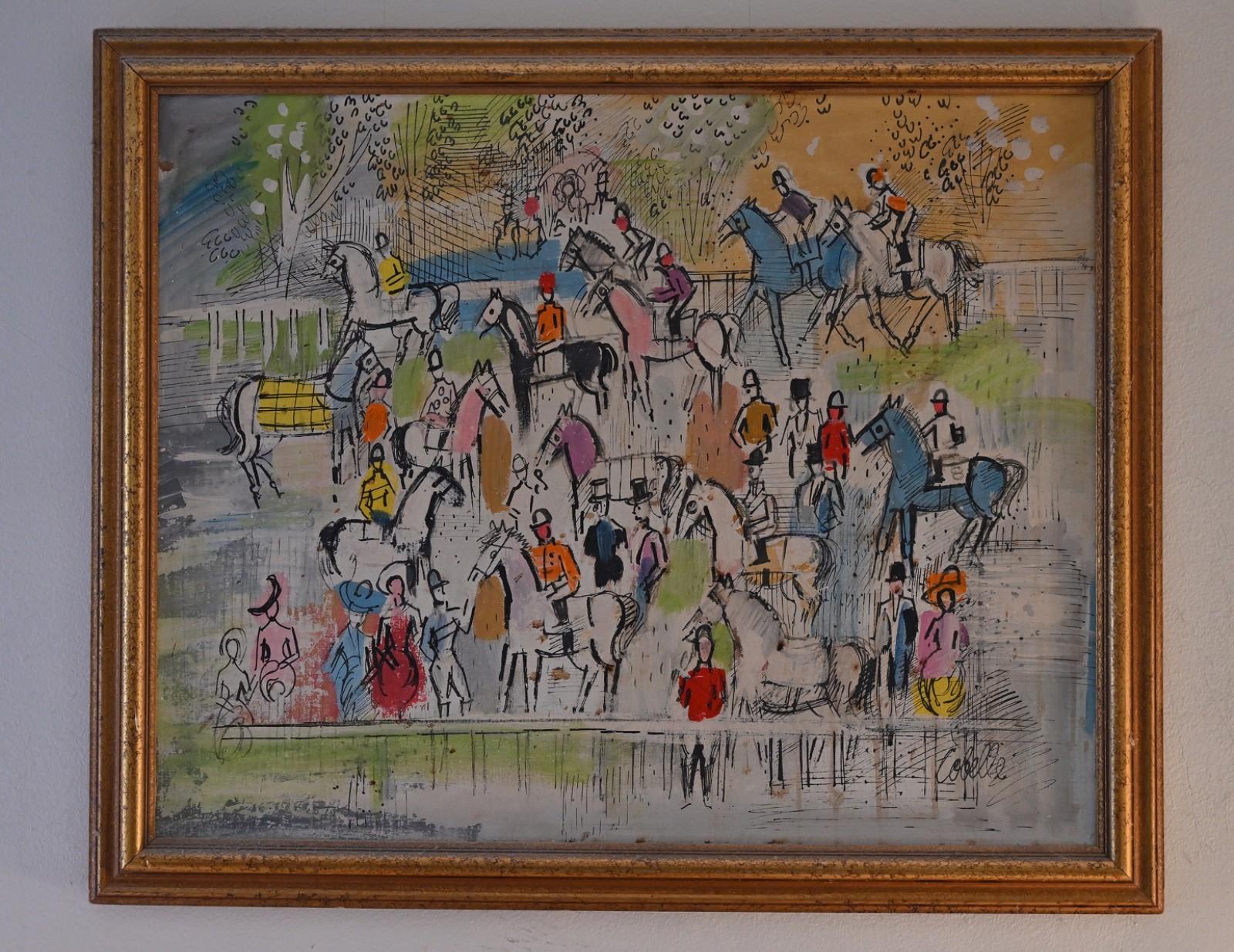 Charles Cobelle «Horse Race» Oil on Canvas 34″X27″