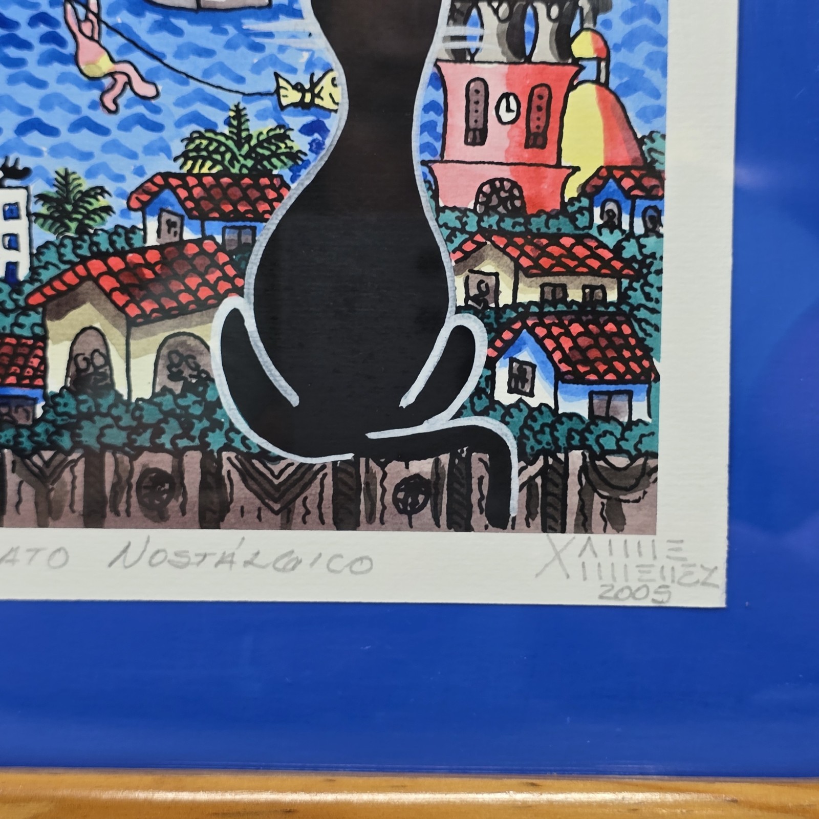 Xaime Ximenez Cat Origional Signed Painting Mexico Gato Nostalcaico Vtg 2005