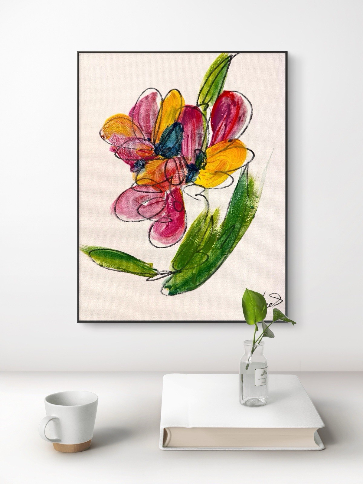 Original Art 8×10 Flowers Canvas Expressionism Abstract Colorful Wall Art 206
