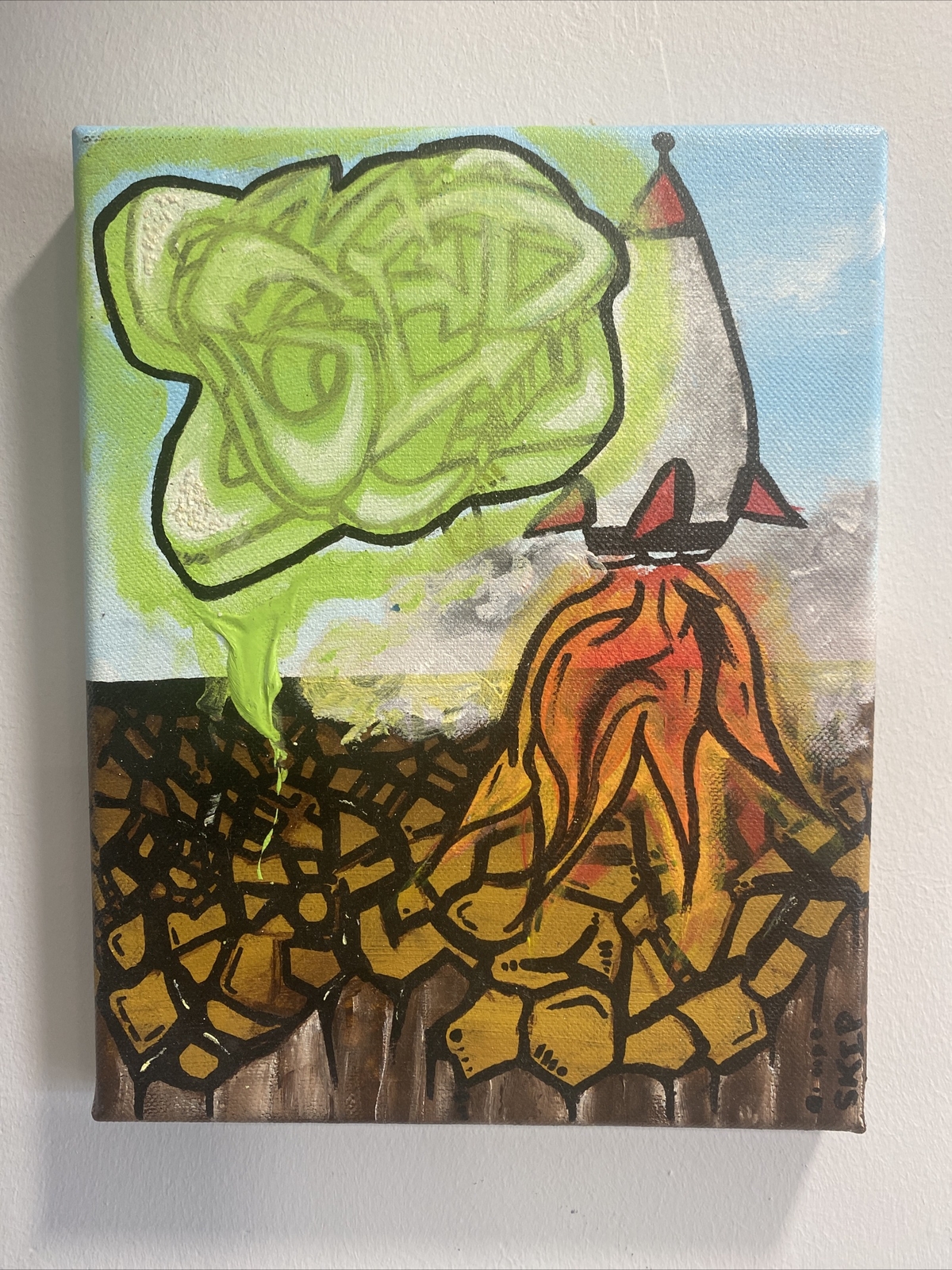DnMite Original Art, Acrylic on Canvas. “Rocket Ship” Street Art (8in X 10in)