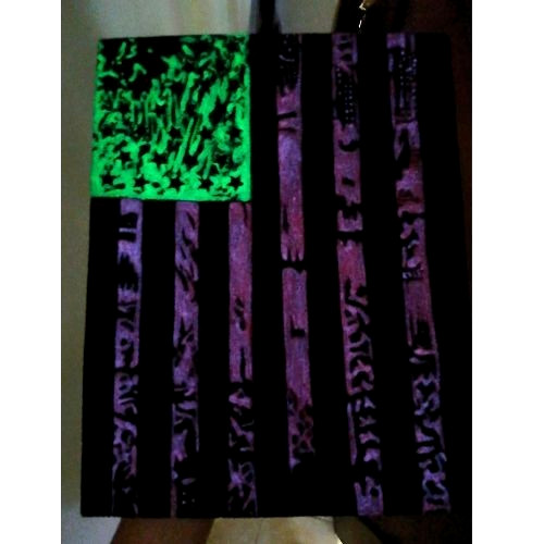 American Flag Black Velvet UV Radiant Paint & Acrylic Medium 8.5×11 Hand Art NEW