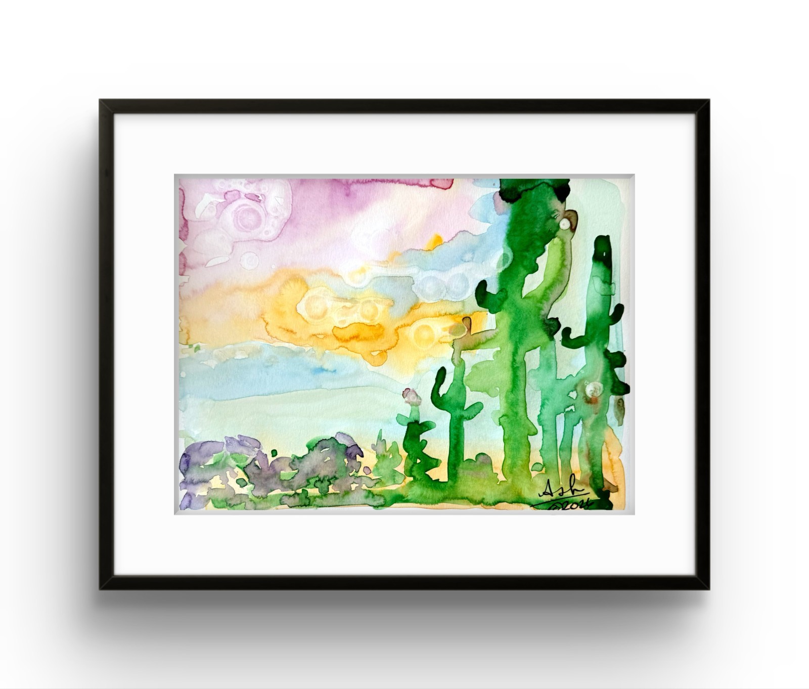 Original 9×12 on Paper Watercolor Arizona Saguaro Desert Landscape Wall Art
