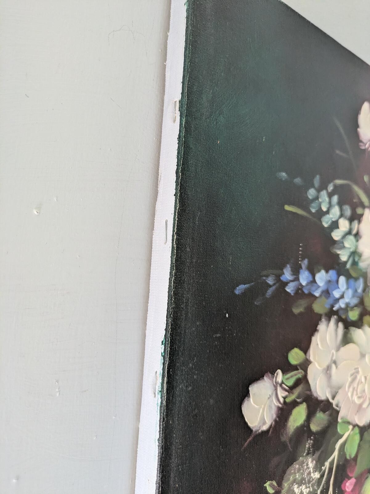 Original Painting, Florals in vase, White on Burgundy & Reds, 20 x 16 in canvas