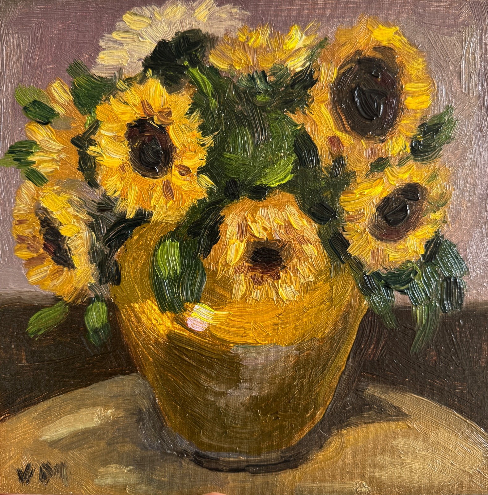 Flowers Sunflowers Painting Original Oil Impasto Still Life Signed Floral Art