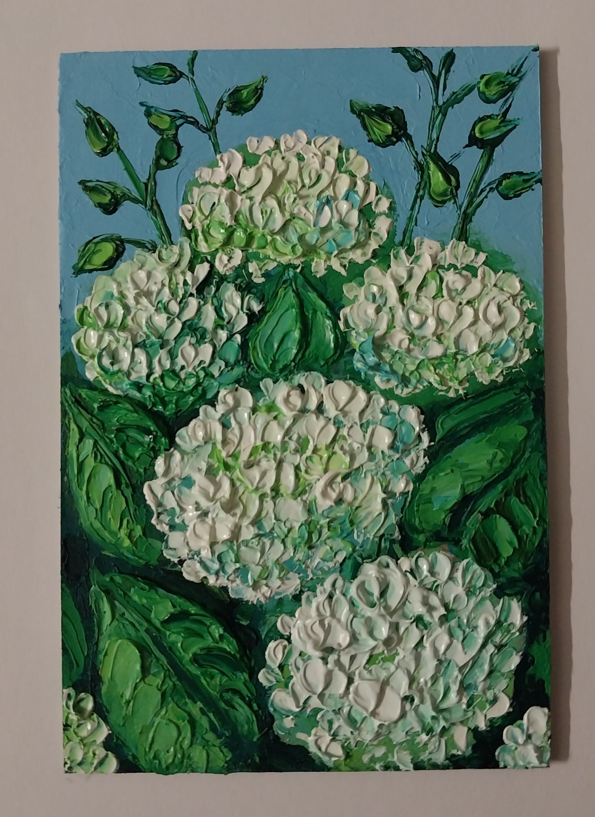 Framed White Hydrangea Flowers Garden Flowers 4×6” Impasto Oil Painting Original
