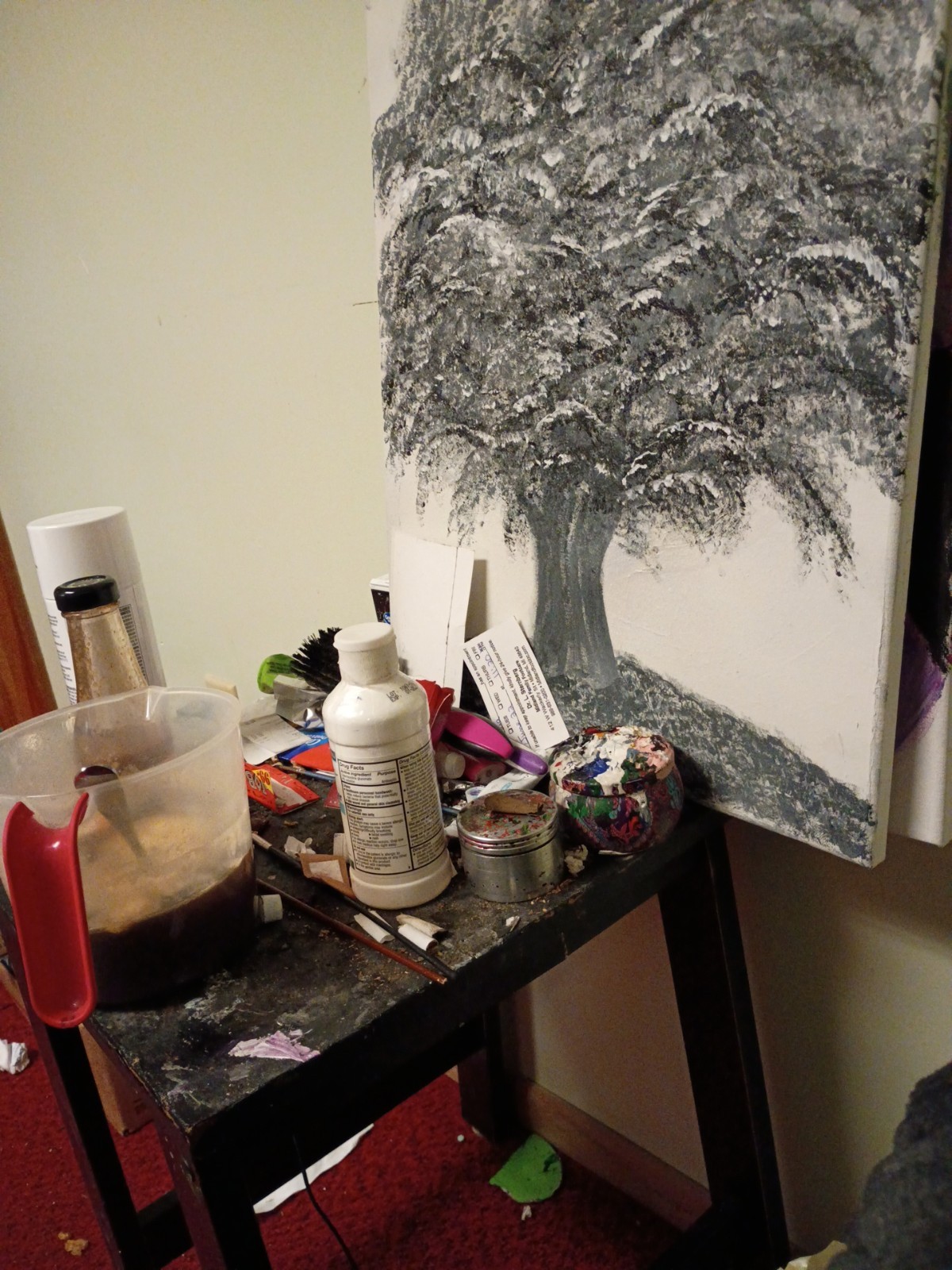 Black & White Tree Painting, Contemporary Nature Art, Framed Single Piece