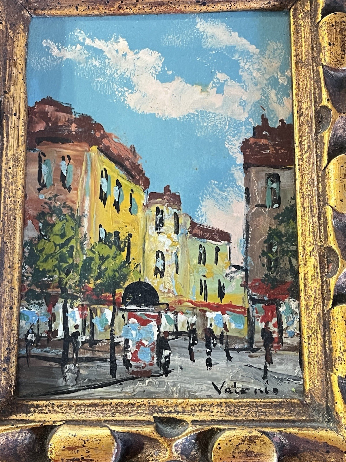 VTG Original European Street Scene Oil Painting Signed Valerio Framed