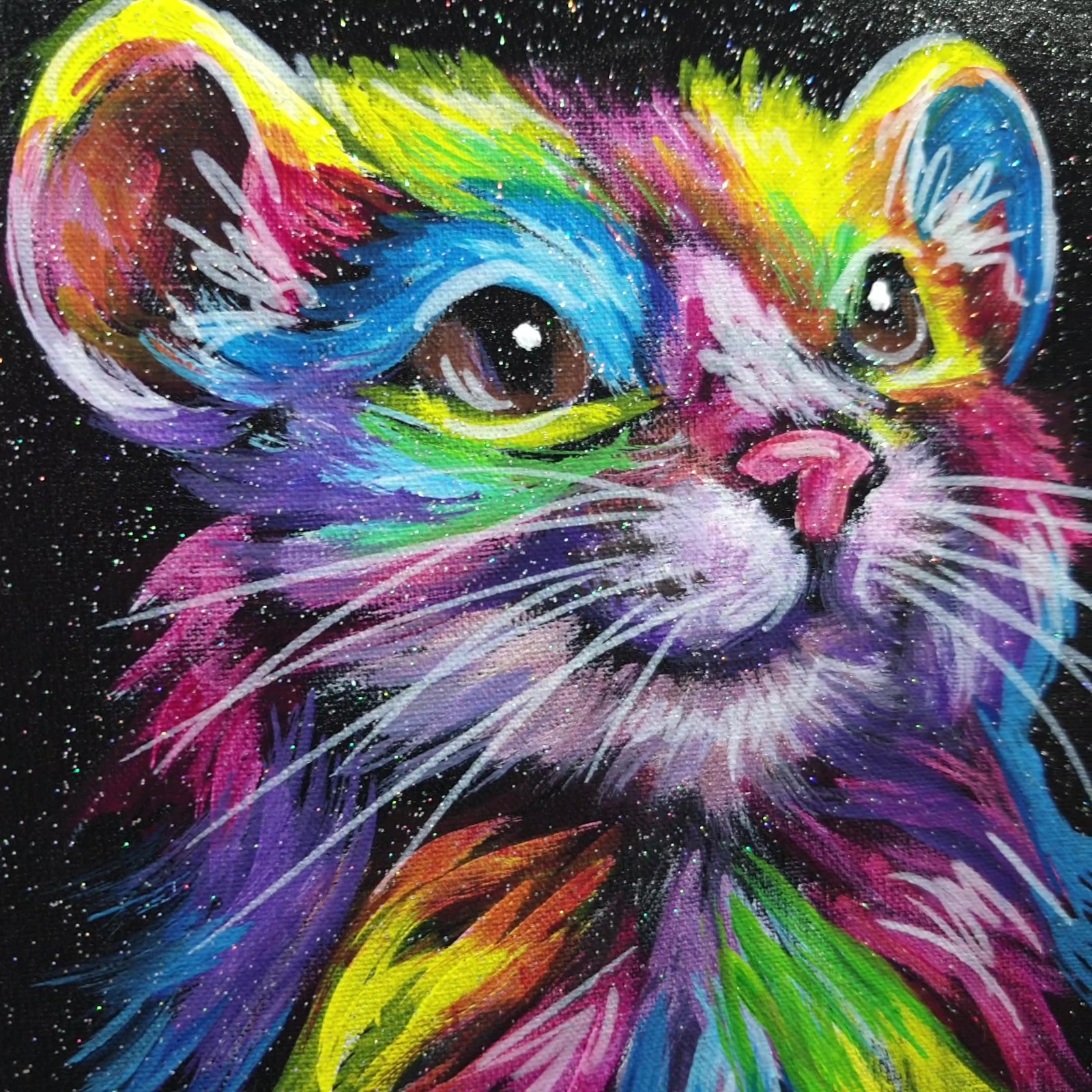 Rainbow Mouse Original Acrylic Painting Animal Portrait Canvas Wall Art Decor