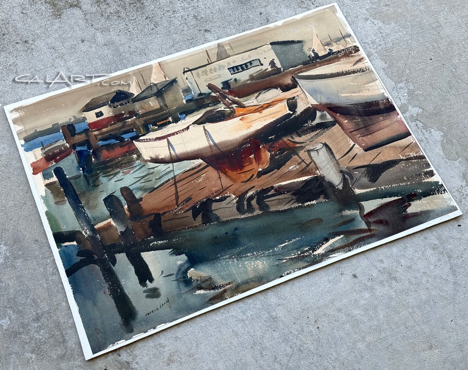 1950s Harbor Docks painting MAURICE LOGAN SOCIETY OF SIX CaLiFoRnia Regionalist