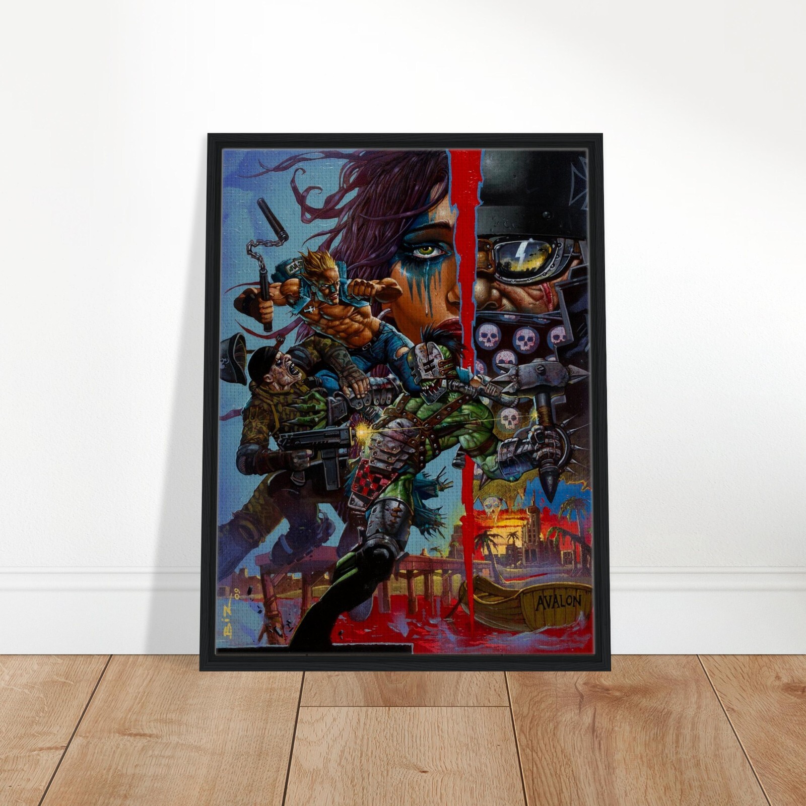Avalon Framed Canvas 24×32 – Simon Bisley 2009 Neo-Pulp Action Art Print