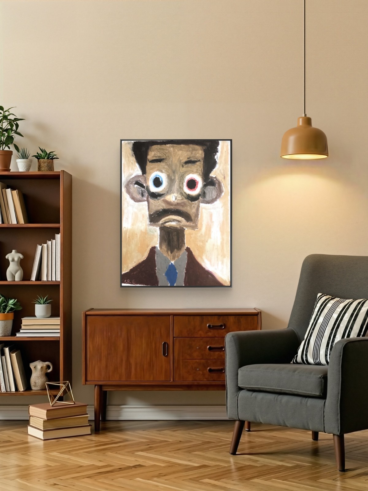 African Black Man Big Portrait Comics Cartoon Silly Original Art 11 by 14 Canvas