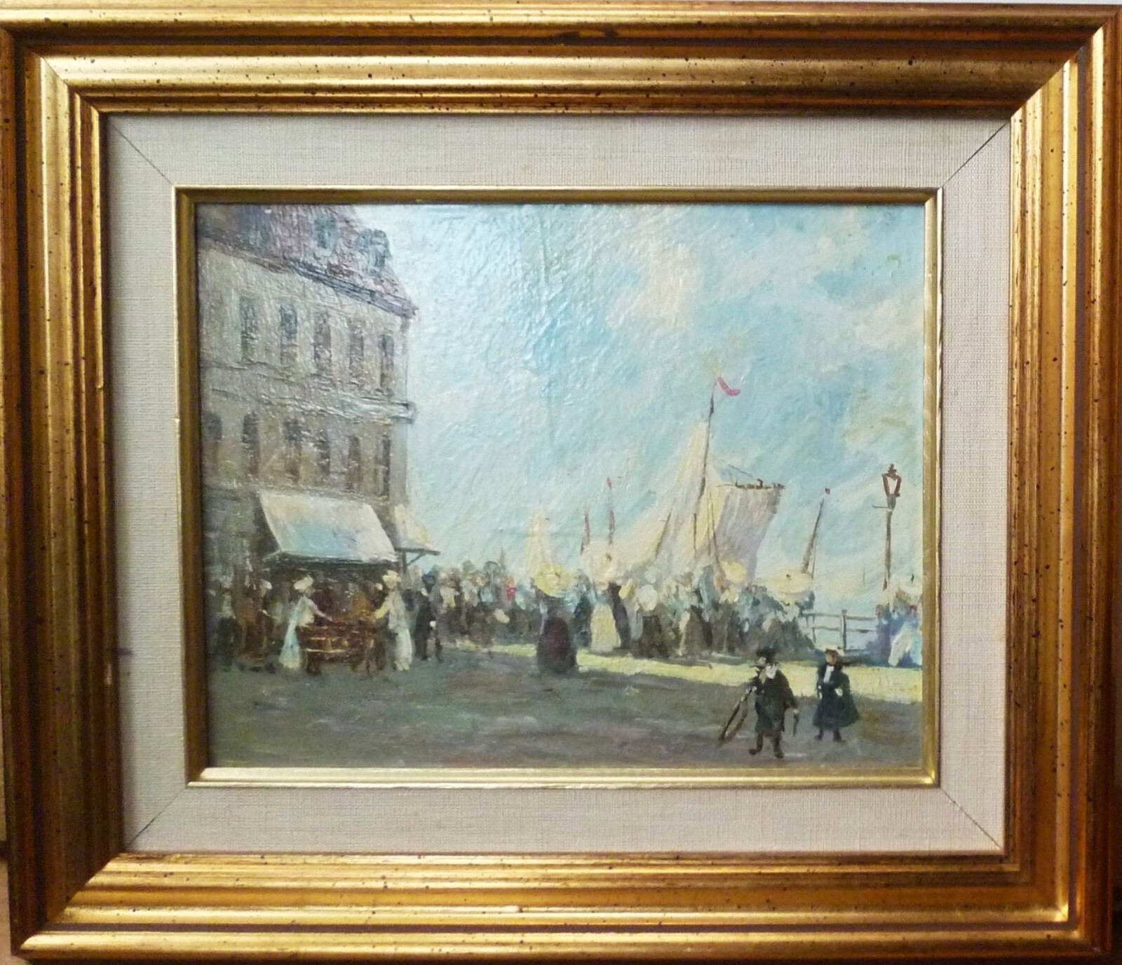 Charming EDWARD CLARKE Exhibited oil Edwardian Dover Front Beach Coast Promenade