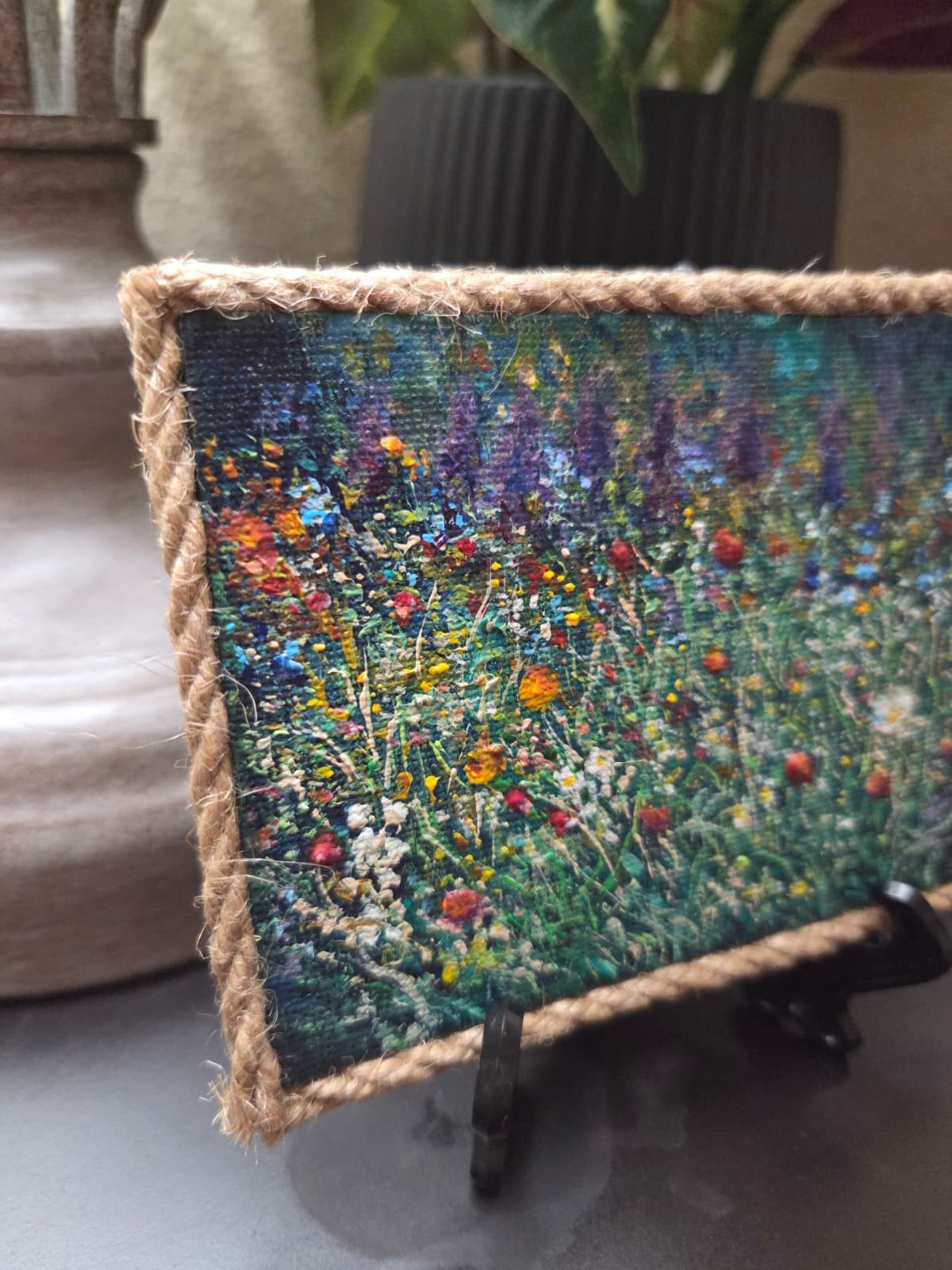 Original Wildflowers Meadow Mini Canvas Acrylic Fridge Magnet Painting 4.2×3 In