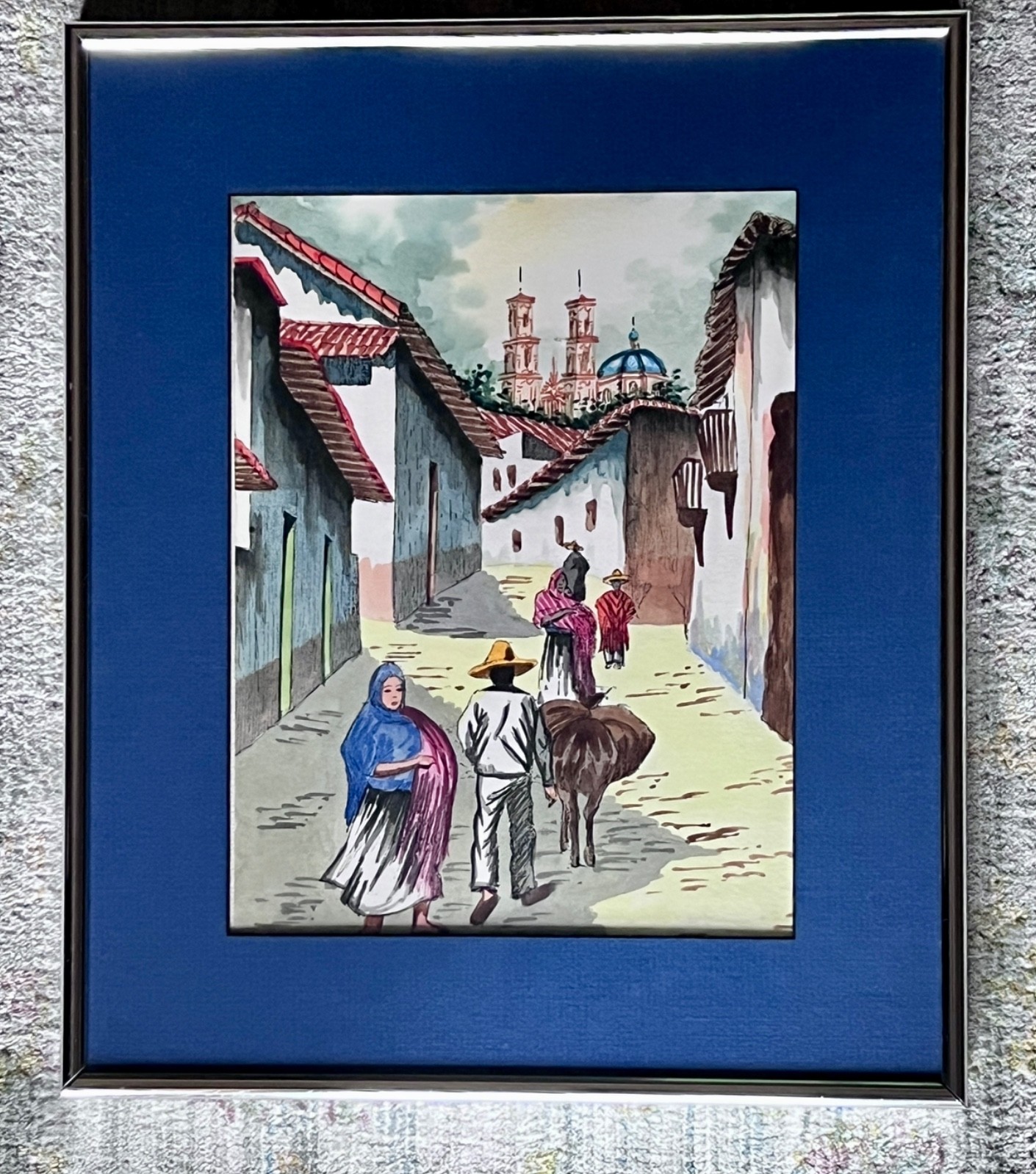 Original Marco Ruiz Watercolor Painting Taxco Mexico Mid Century Signed Framed