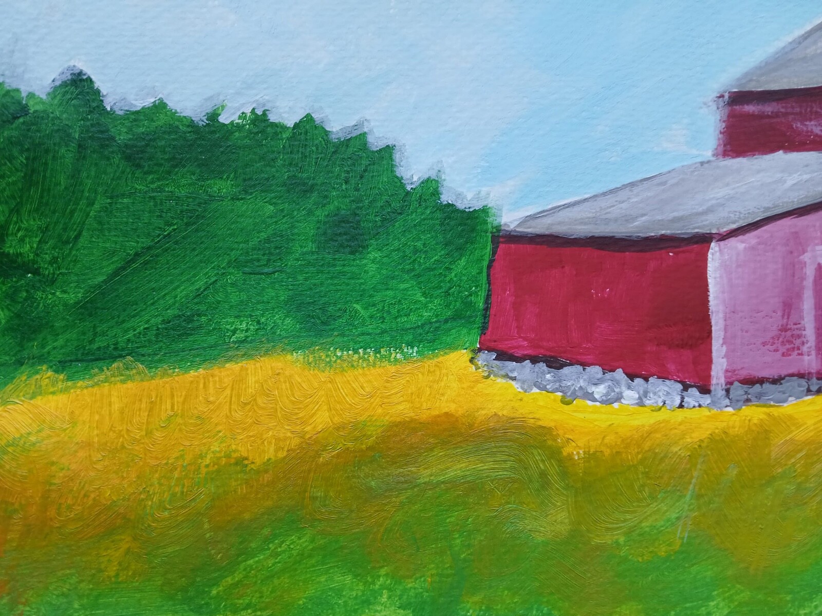 Impressionism Red Country Barn 11×14 Handmade Signed Colorful Art Painting