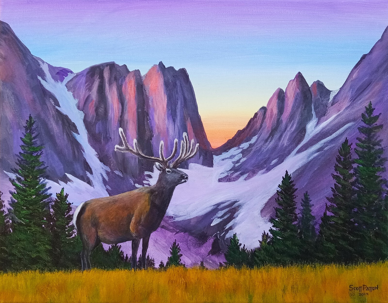 Scott Patton Art: «Rocky Mountain Majesty» Original Western Elk Painting