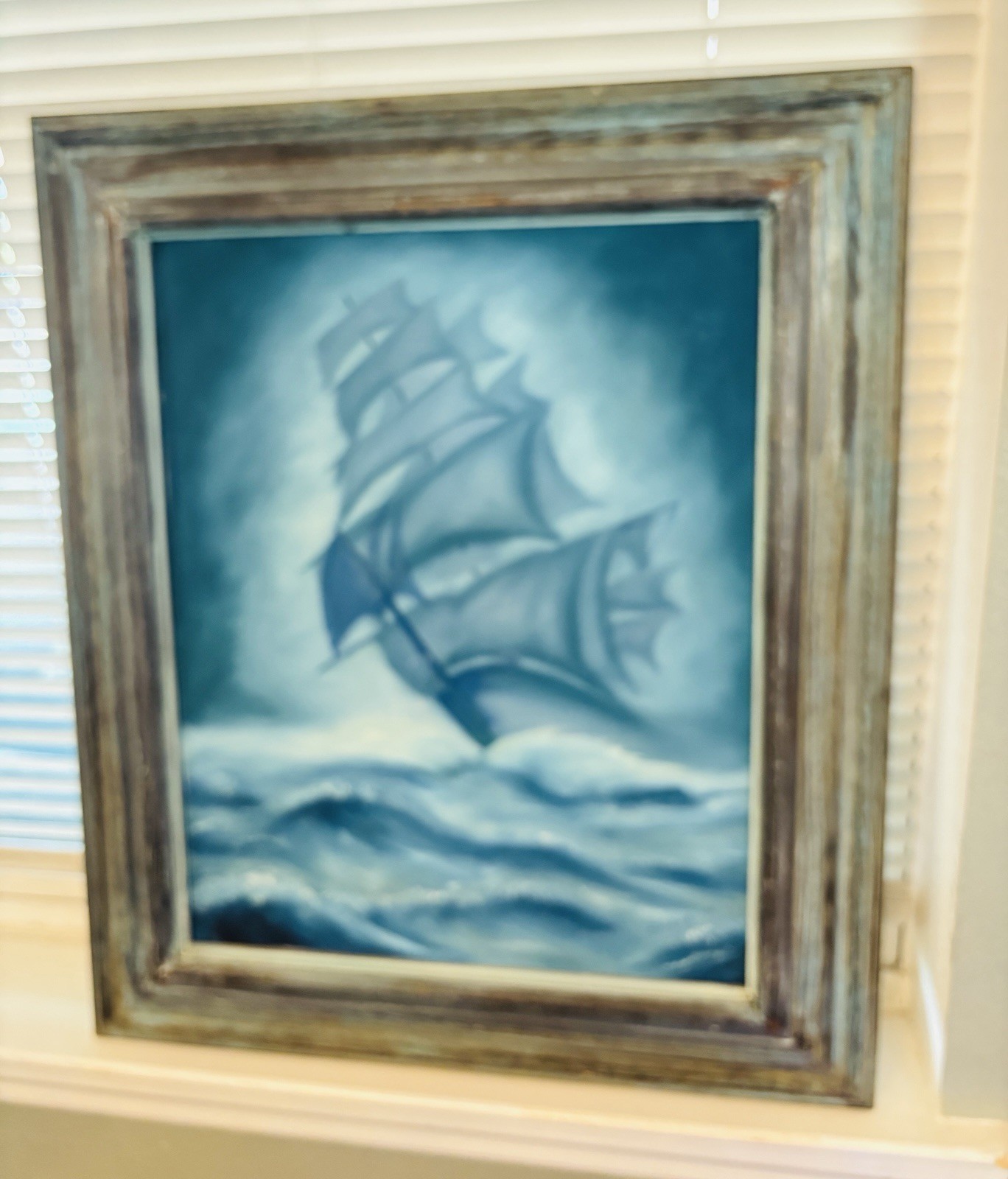 Signed Original Framed Oil Painting Sailing Ship Realism Moody Art 22.5×26.5”