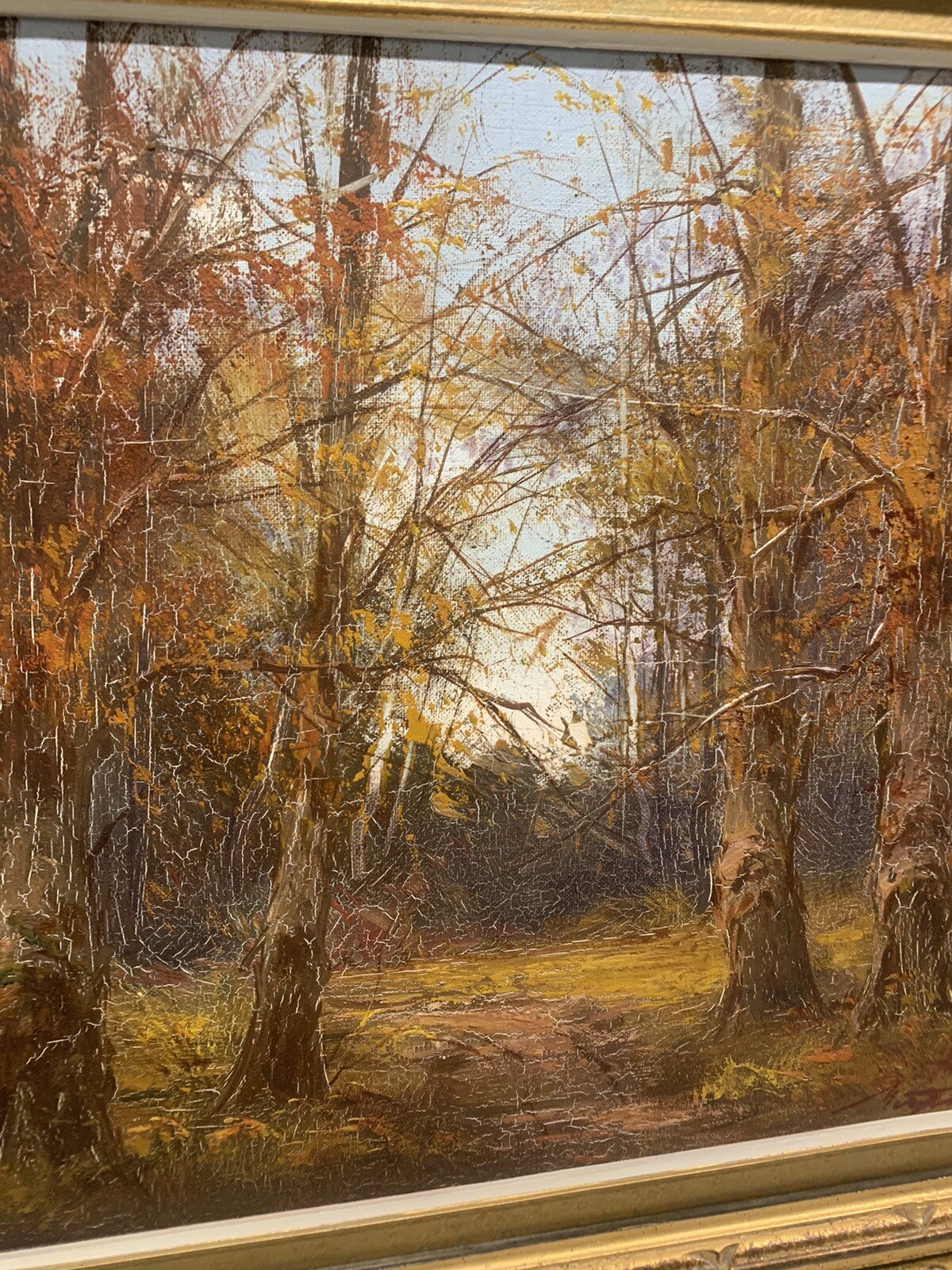 VTG Impressionistic Tree Landscape OOC Oil Canvas 23”x27” (16×20) Signed Framed