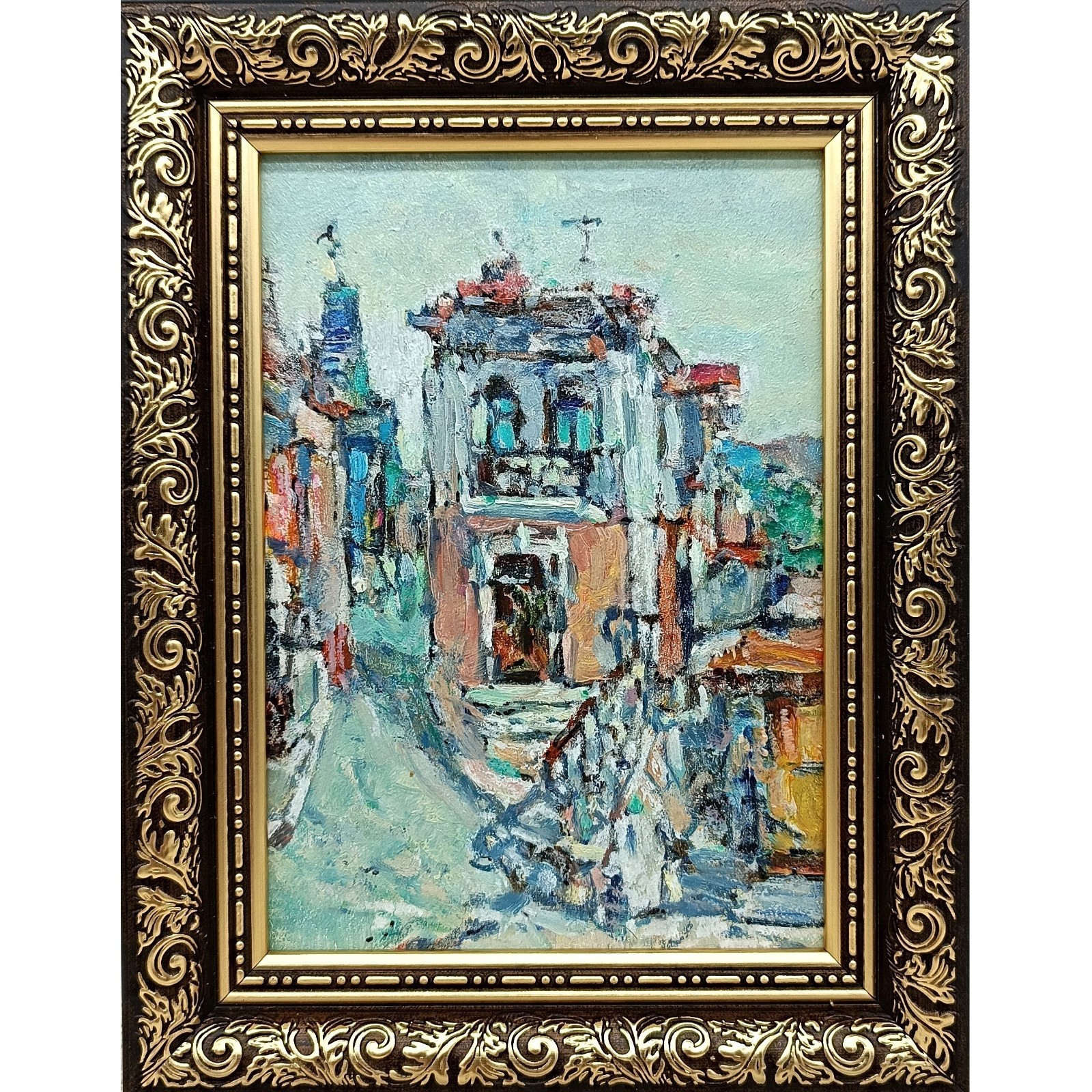 Cityscape Oil Painting 5×7 Framed Signed