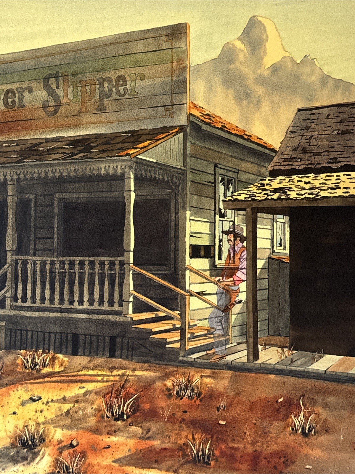 Ghost Town Painting Western Cowboy Landscape Taylor Blakely Listed American 1978