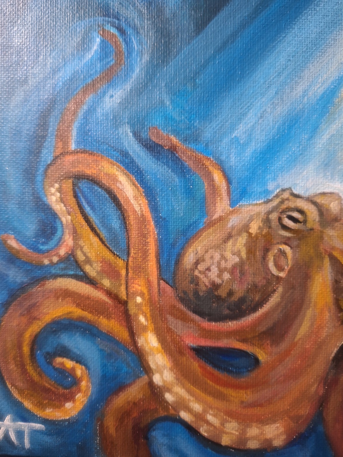 Orginal Deep Sea Octopus 9×12 Impressionist Acrylic Panel Painting