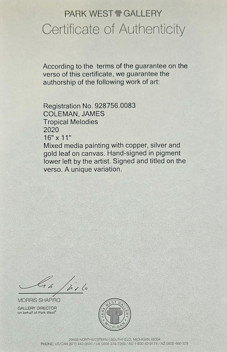 Original JAMES COLEMAN «Tropical Melodies» Mixed Media on Canvas Signed-COA