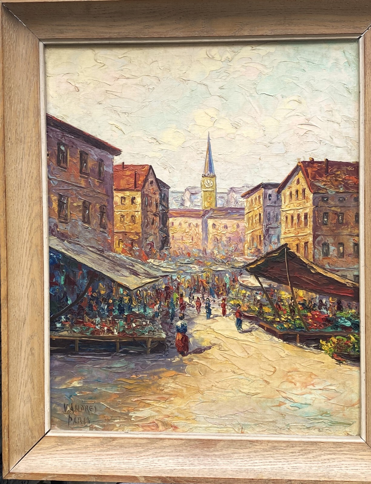 V. Andres (French, 20th C), VTG mid- 20th C Origin. Textured O/B «Paris», Signed