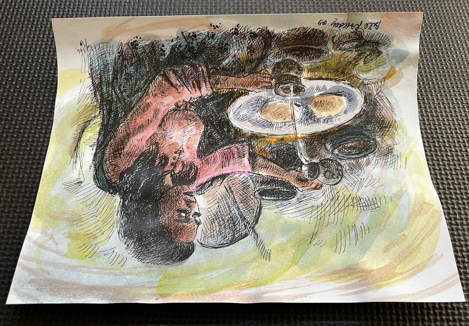 Vintage Watercolor Painting “Native American Woman in Market” by Bill Rakocy