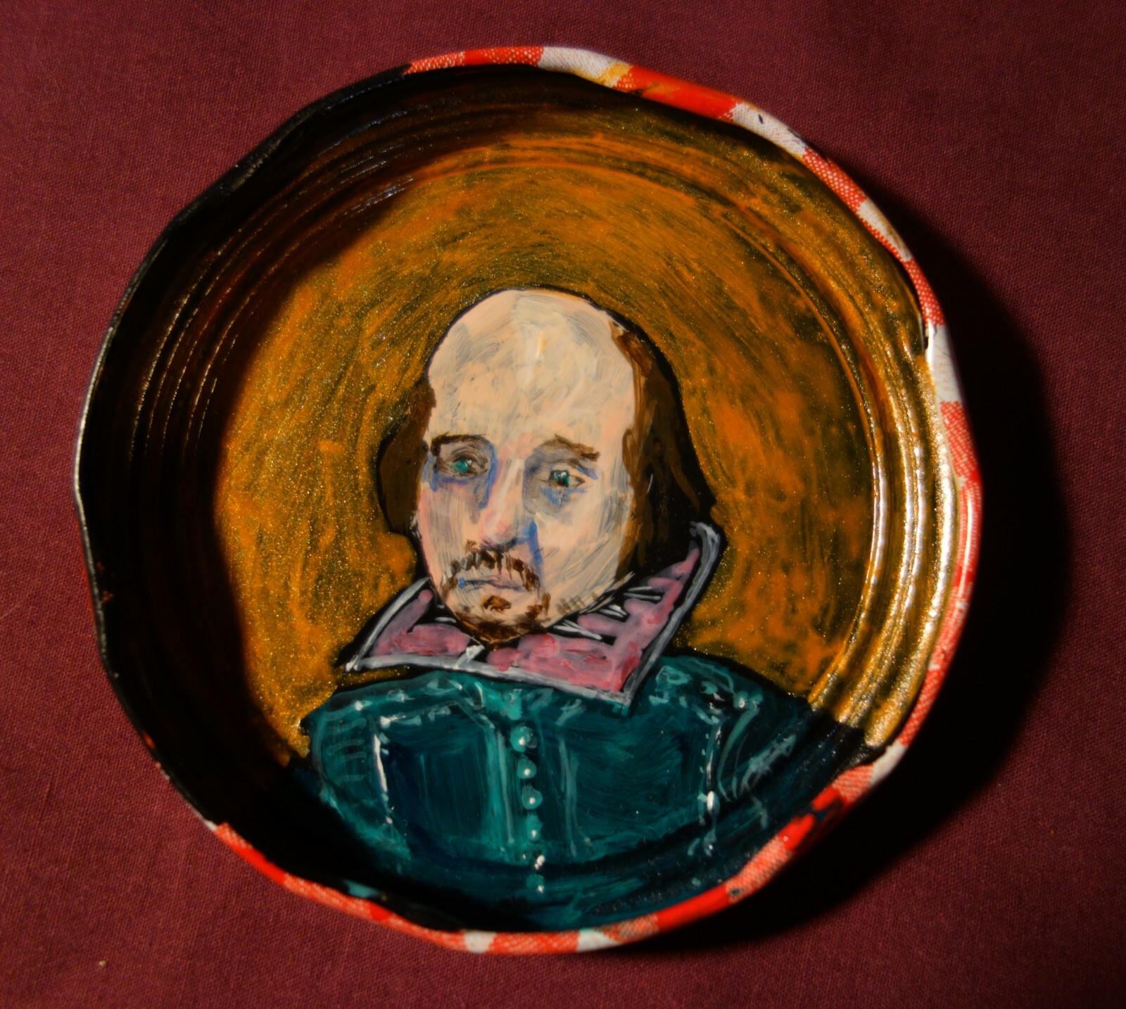 WILLIAM SHAKESPEARE, Jam Jar Lid Portrait, Literary, Outsider Folk Art PETER ORR