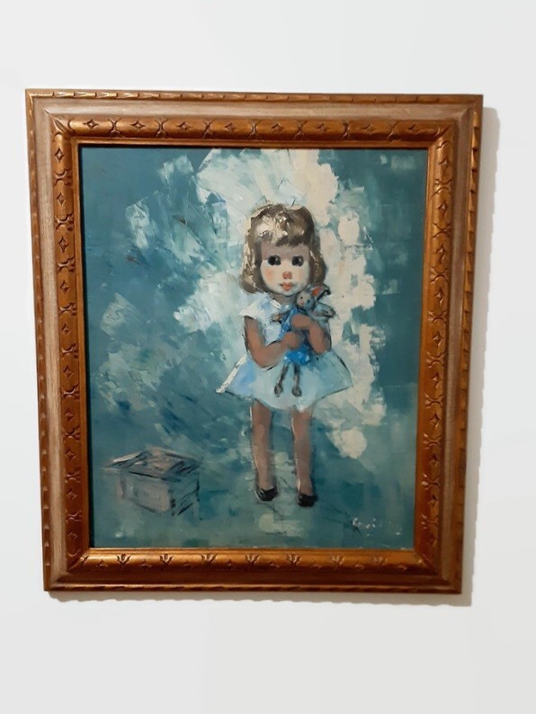 Big Eye Child With Rabbit – Oil On Canvas – Florentine Gilded Frame