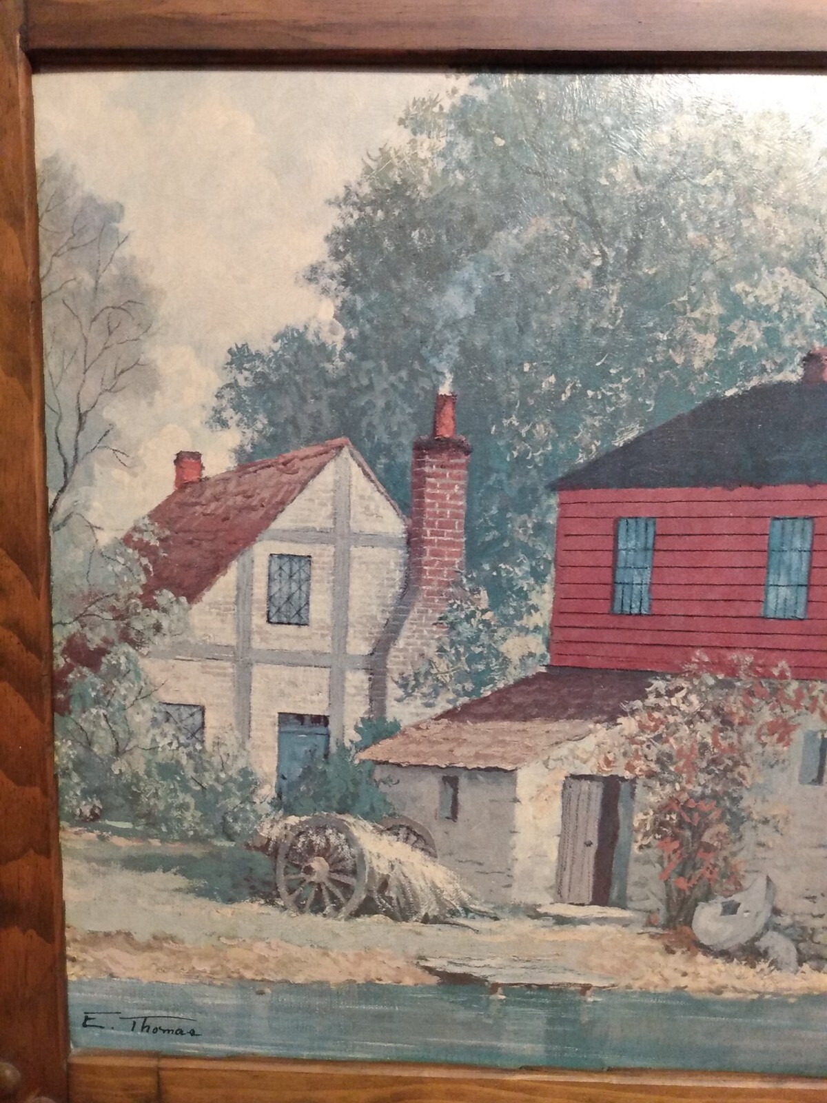Vintage Red Watermill By E. Thomas Art Oil Painting Print No. 406 Picture