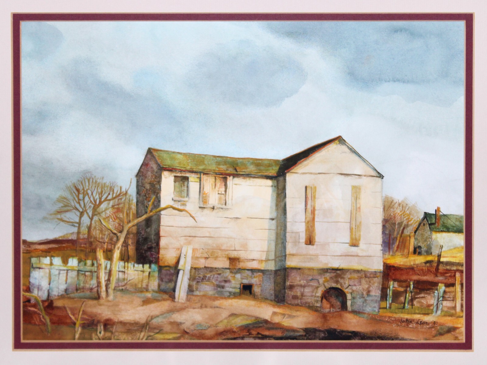 1981 John Lear Brick BARN Landscape Watercolor Painting American (1908-2008)