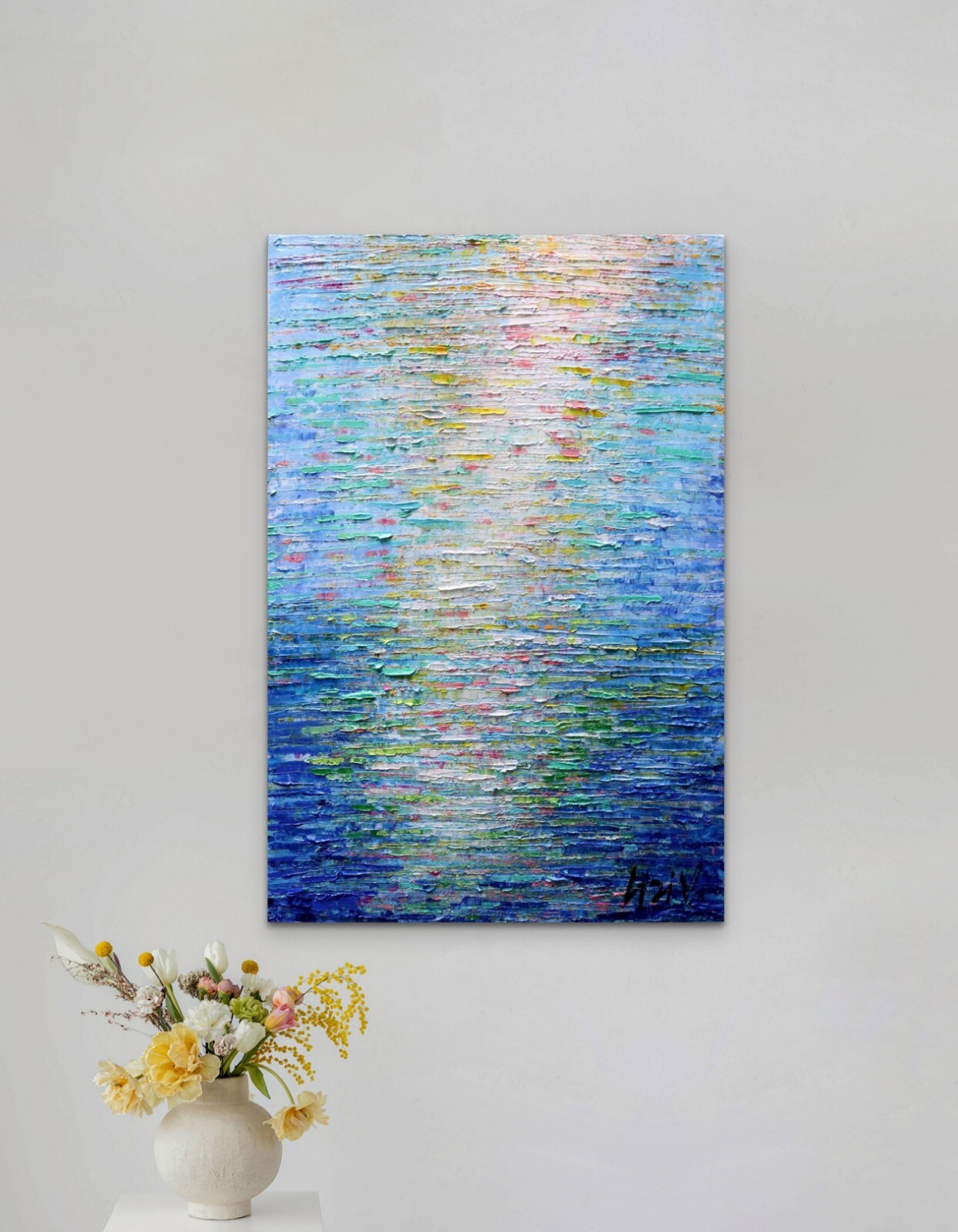 Nautical Coastal Wall Art – Minimalist Blue Beige Seascape Painting