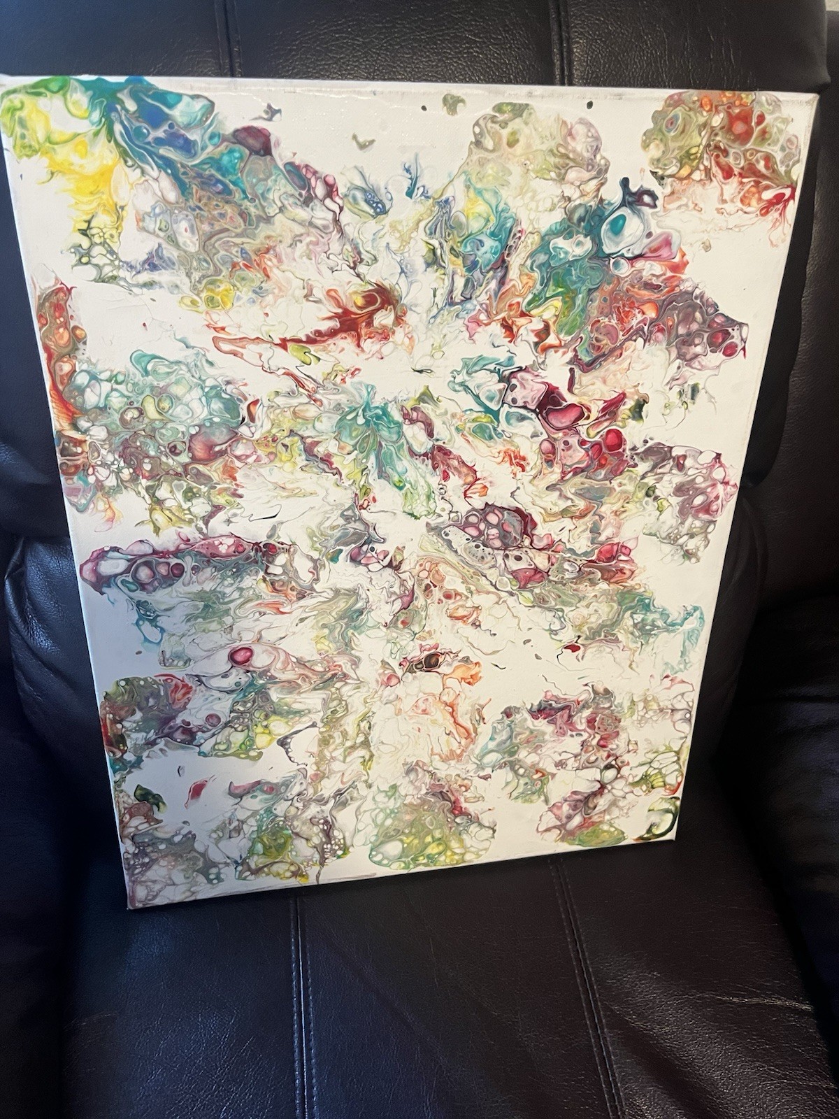 Acrylic Swirl White &Primary Oil Painting On Canvas 16 X 20