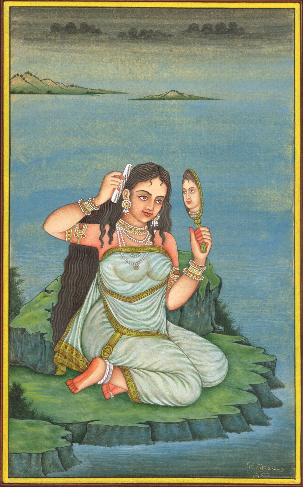 Indian Miniature Painting Of Bengali Woman (Promoda Sundari) 9.5×13.5 Inches