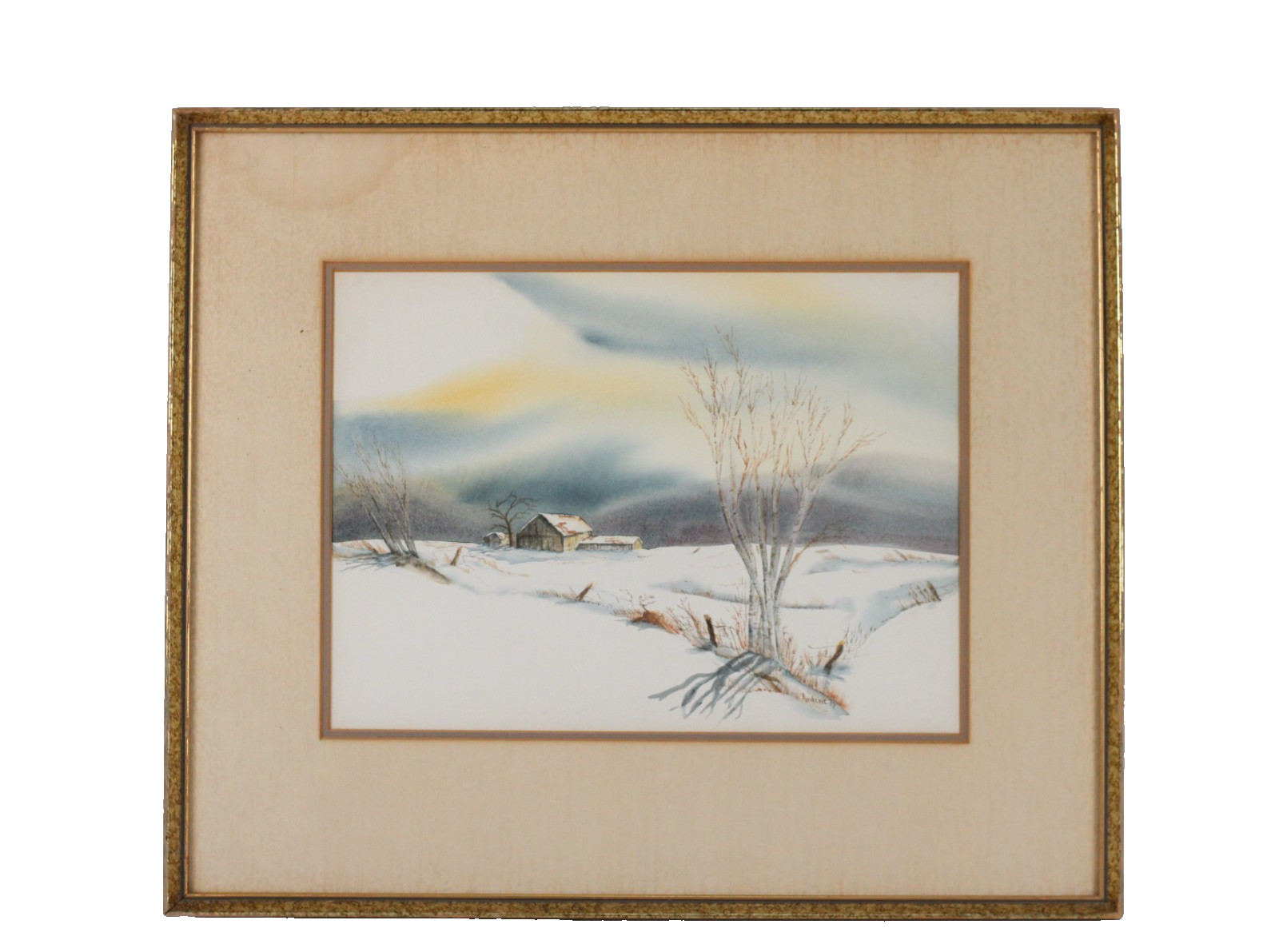 Vintage Winter Snowy Field Landscape Watercolor Painting Signed Ardene 77