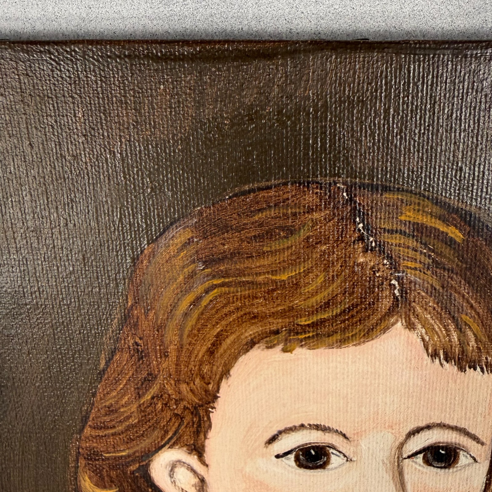 Ann Reid Folk Art Portrait Painting Girl One Shoe Off Americana Style