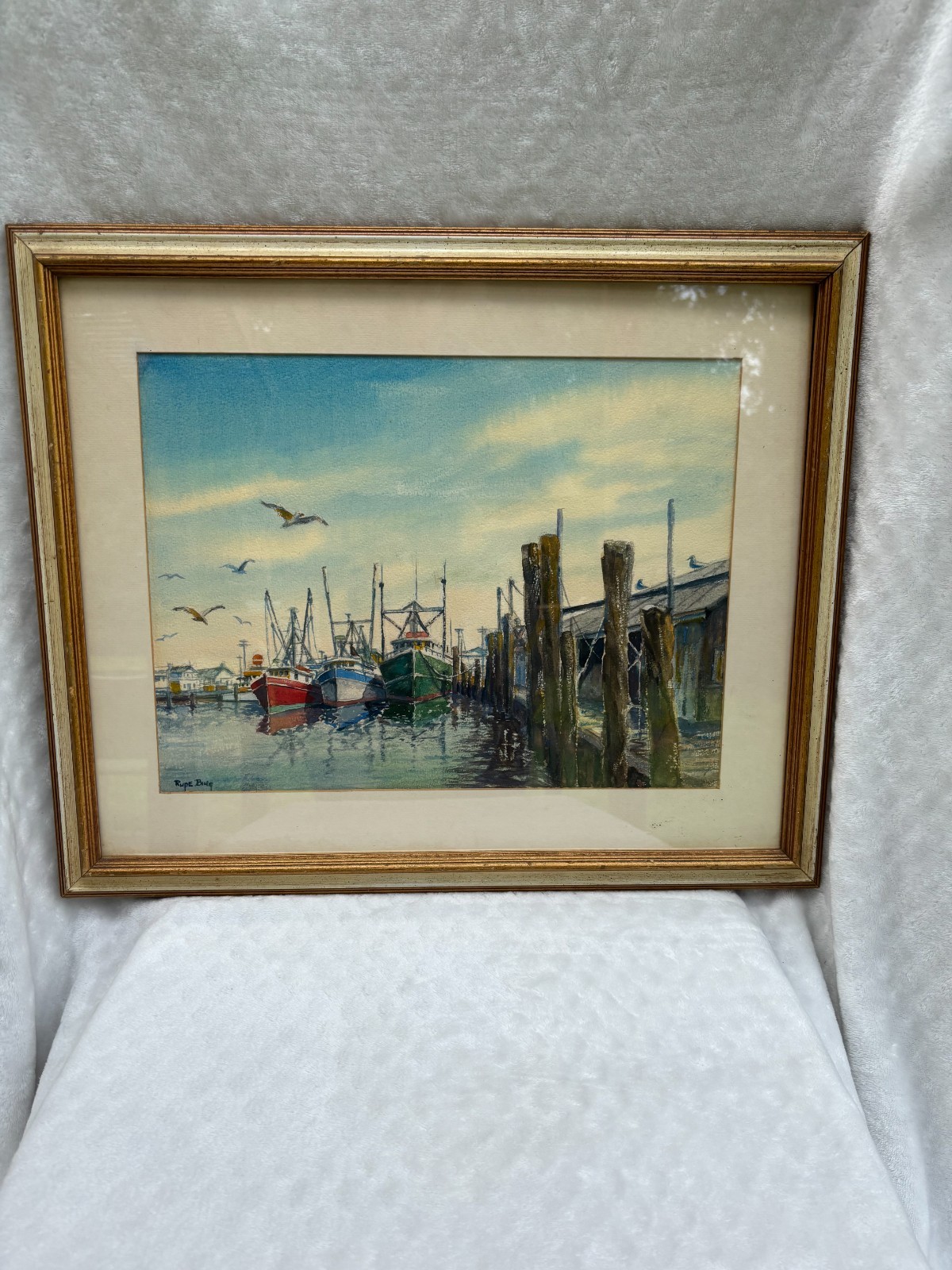 Original Signed Three Daggers Framed Watercolor Painting Point Pleasant NJ