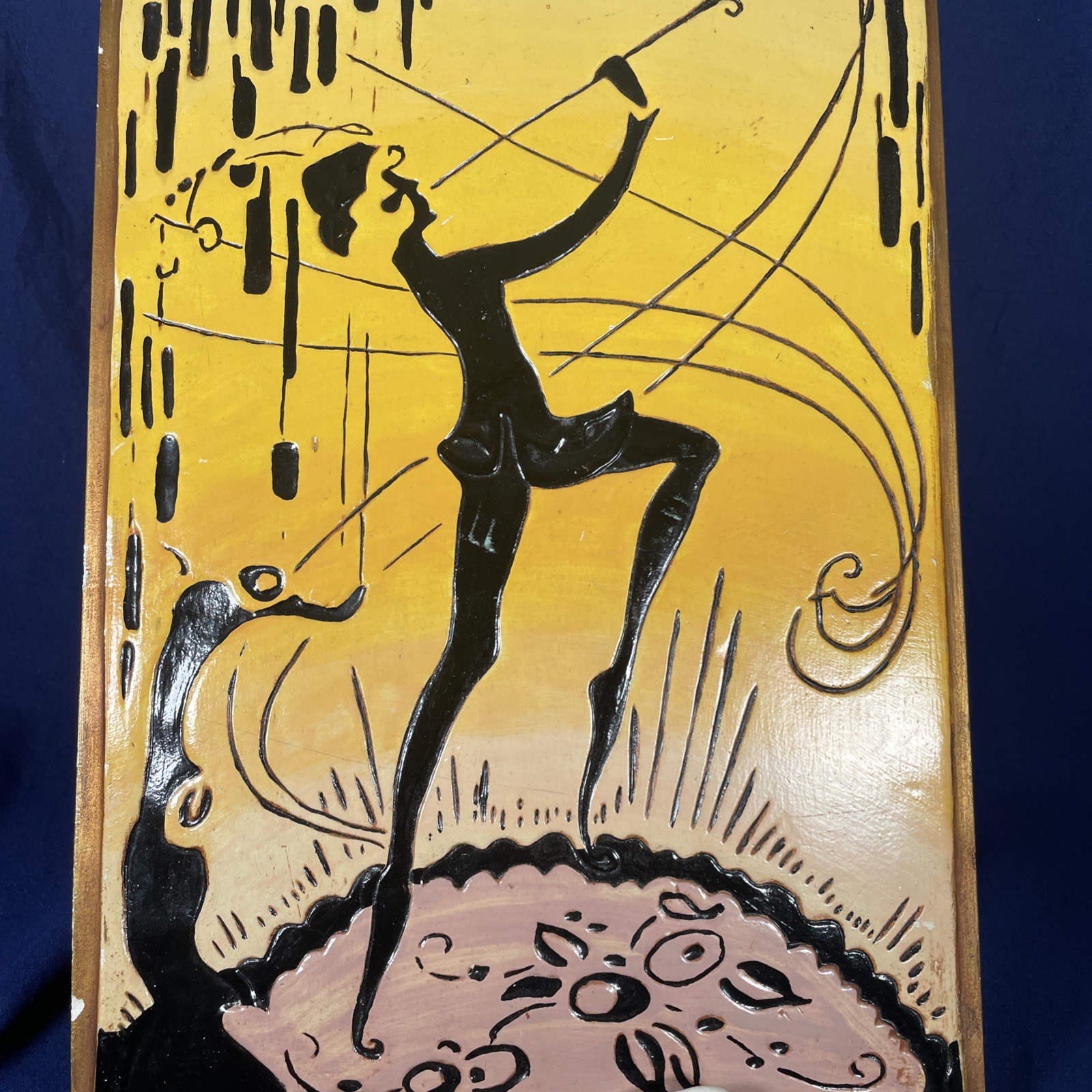VINTAGE ART DECO PAINTED Ceramic DANCING Piper SILHOUETTE 14”X9″ With Hanger