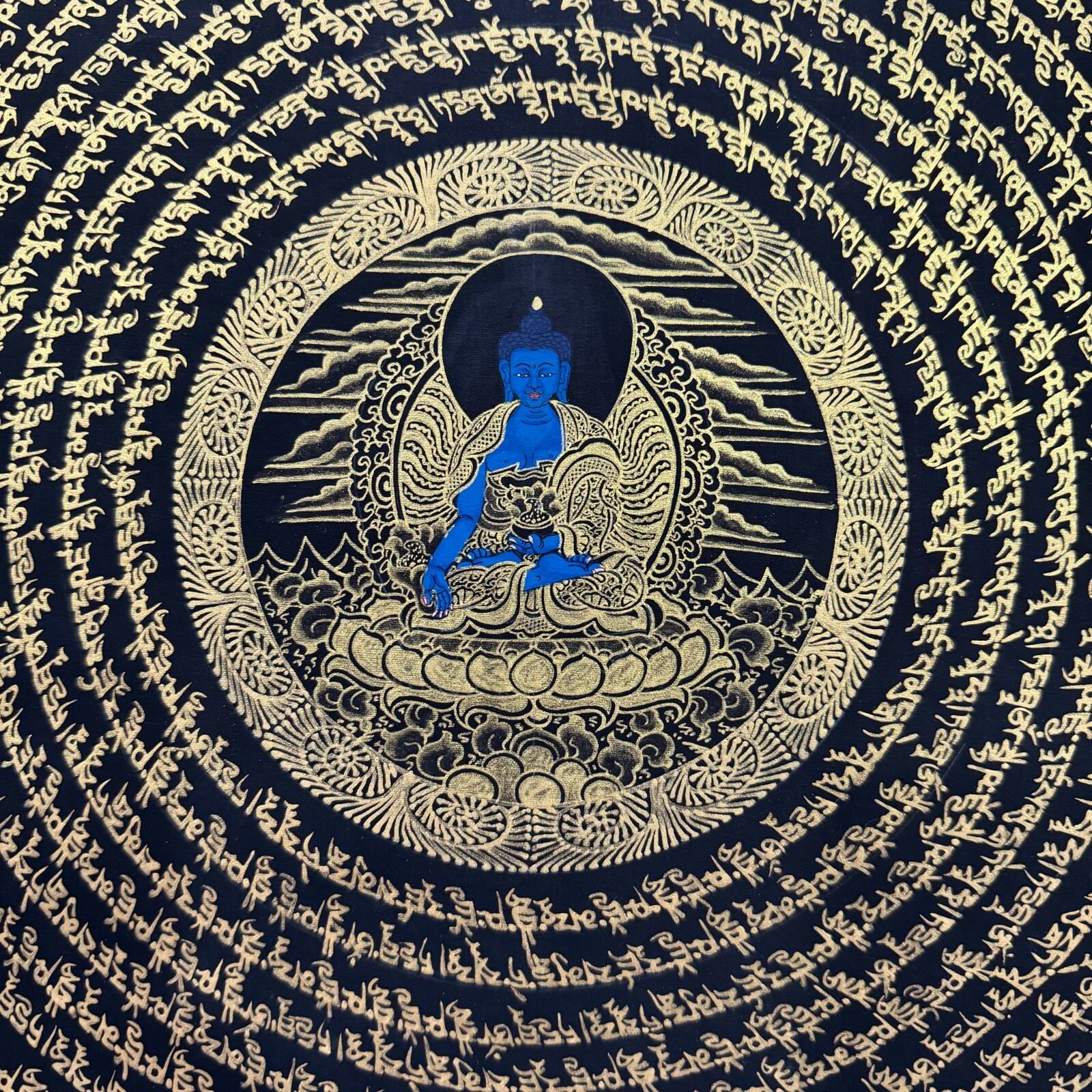 Silk Brocade Mounted Medicine Buddha, Healing Buddha Mandala Thangka