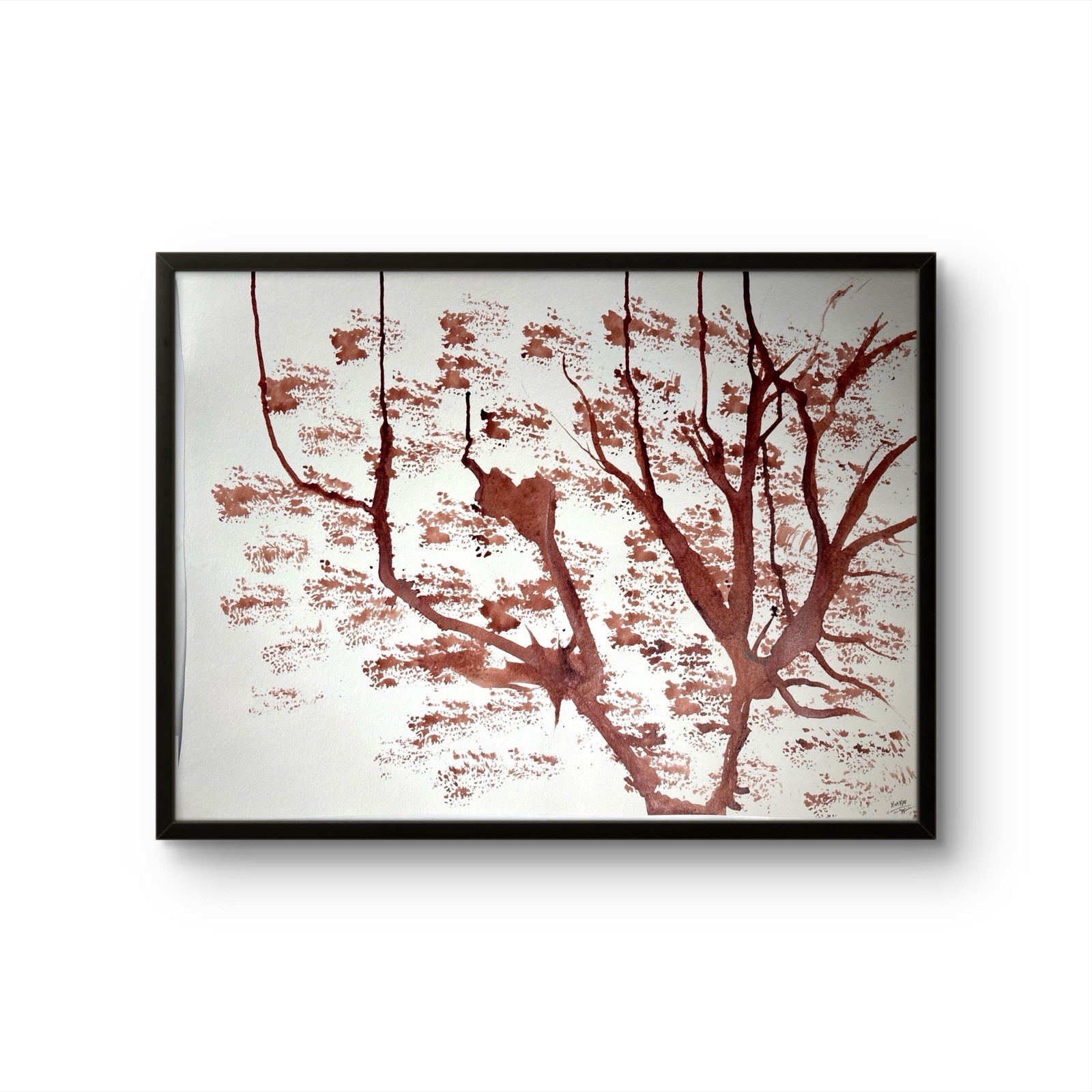 Autumn Whisper Original Tree Painting 18×24 Sepia Botanical Minimalist Art