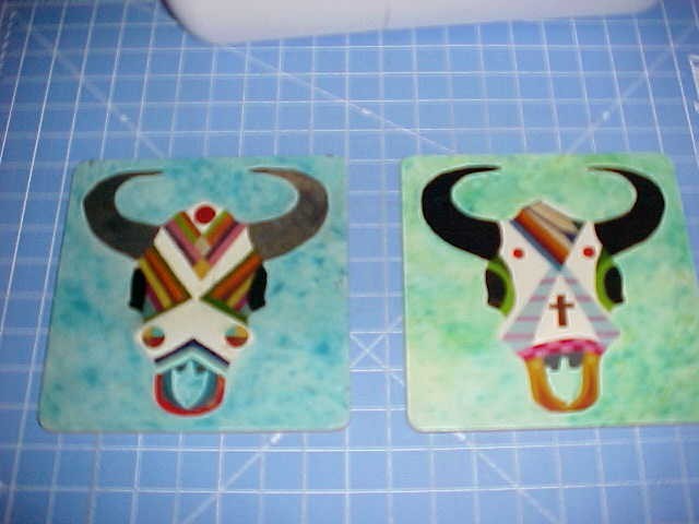 Two Hand Painted Southwest Animal Head Wall Hangings 7.5″ Square Resin Finish