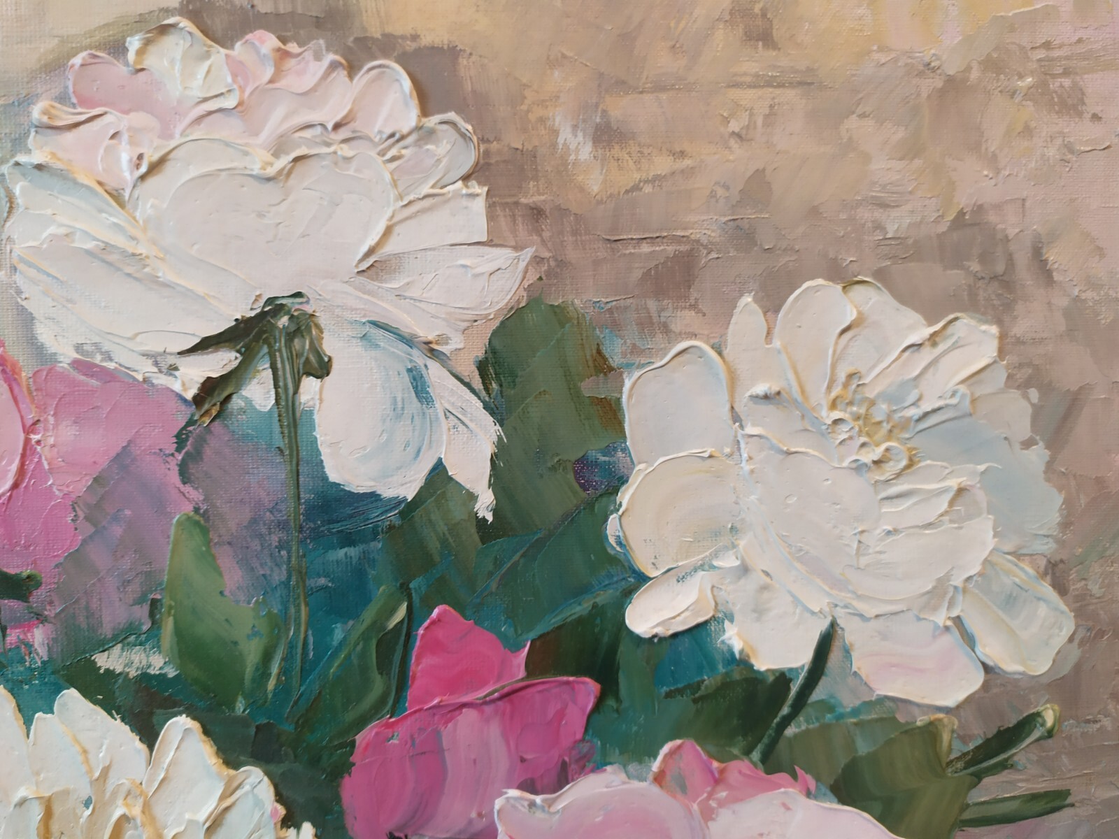 Original oil on canvas painting Pink flowers peonies floral artwork 16×20″