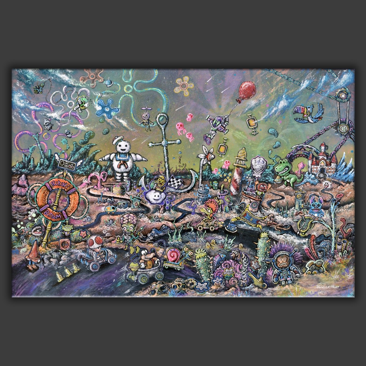 «BACKROADS» canvas print, fantasy tattoo pop skateboard snowboard art spongebob