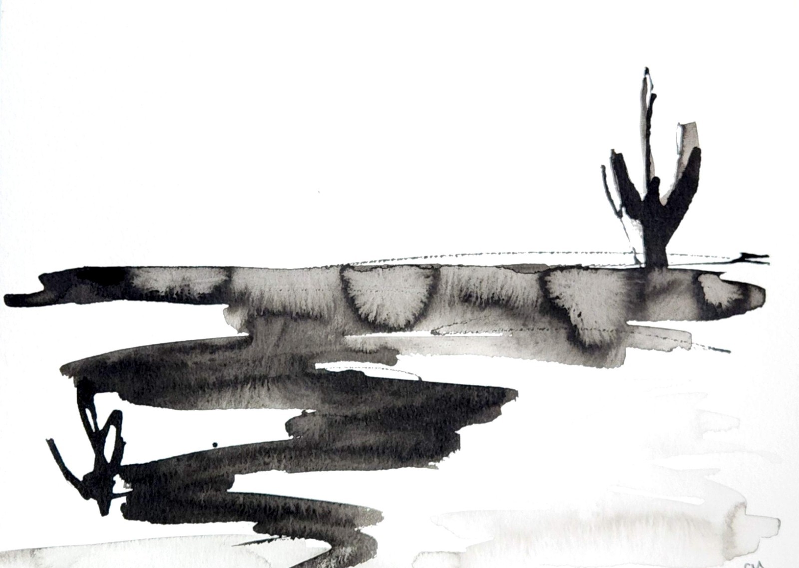 Original Abstract Acrylic 9×12 Desert Black White Striking One of a Kind