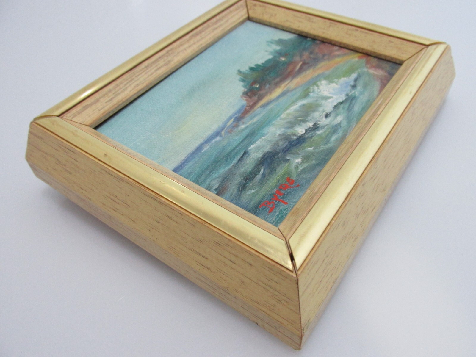 Original Painting Seascape Signed Byers Ocean Cove Waves Bluffs Sea Miniature