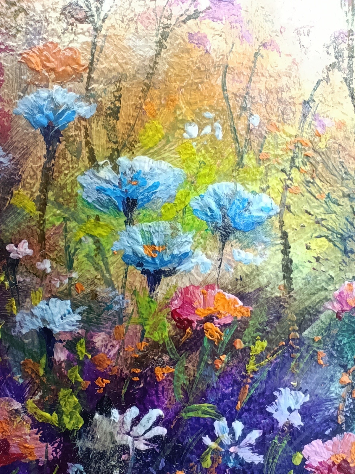 Meadow Flowers Original Oil Painting 4×6 Framed Signed Wildflower Landscape Art