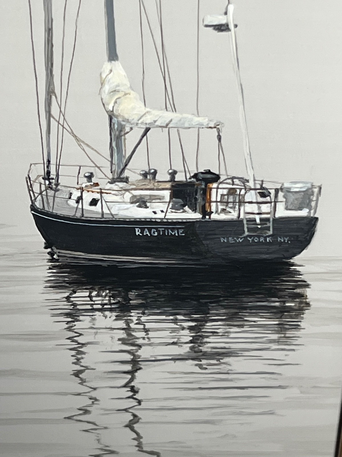 AMAZING Original Acrylic Painting Jeffrey Sabol Martime Ocean Sailboats New York