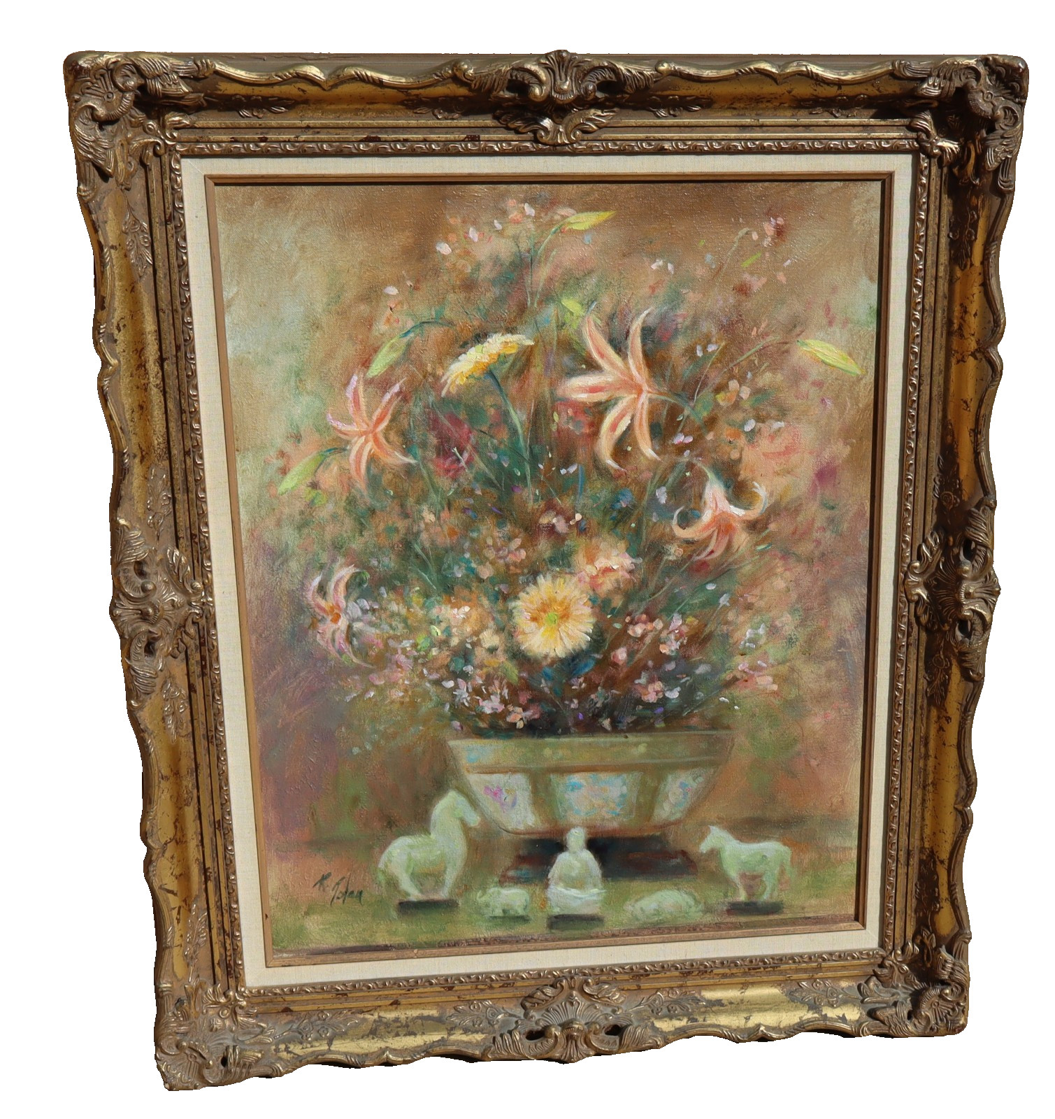 RICHARD JUDSON ZOLAN Original oil painting Still Life with Flowers and Figurines