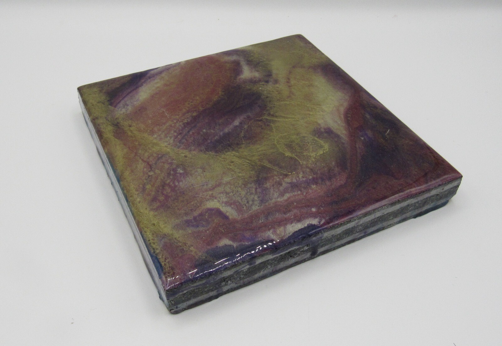 Signed Dee Dee Lantzy painting poured resin mixed media abstract pigment 6×6″